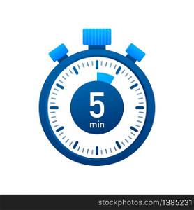 The 5 minutes, stopwatch vector icon. Stopwatch icon in flat style, timer on on color background. Vector illustration. The 5 minutes, stopwatch vector icon. Stopwatch icon in flat style, timer on on color background. Vector illustration.