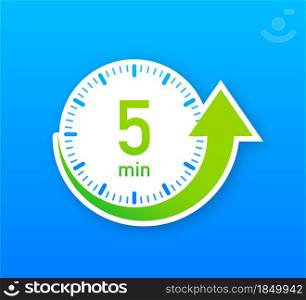 The 5 minutes, stopwatch vector icon. Stopwatch icon in flat style, timer on on color background. Vector illustration. The 5 minutes, stopwatch vector icon. Stopwatch icon in flat style, timer on on color background. Vector illustration.