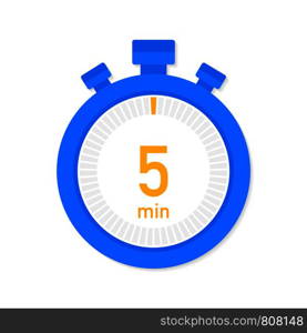 The 5 minutes, stopwatch vector icon. Stopwatch icon in flat style, timer on on color background. Vector stock illustration.