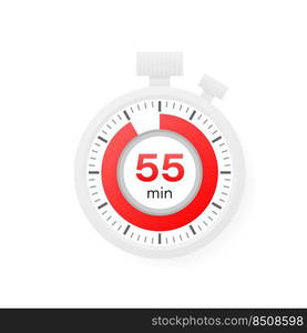 The 55 minutes timer. Stopwatch icon in flat style. The 55 minutes timer. Stopwatch icon in flat style.