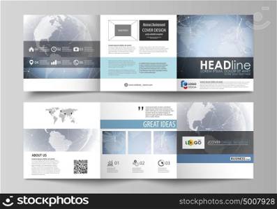 The abstract minimalistic vector illustration of the editable layout. Two creative covers design templates for square brochure. Abstract futuristic network shapes. High tech background.. The abstract minimalistic vector illustration of the editable layout. Two creative covers design templates for square brochure. Abstract futuristic network shapes. High tech background