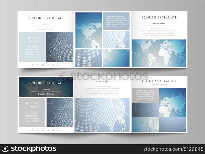 The abstract minimalistic vector illustration of the editable layout. Two creative covers design templates for square brochure. Scientific medical DNA research. Science or medical concept.. The abstract minimalistic vector illustration of the editable layout. Two creative covers design templates for square brochure. Scientific medical DNA research. Science or medical concept