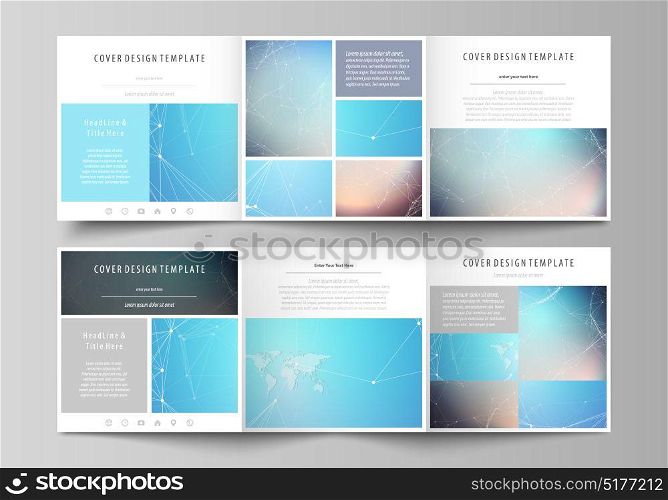 The abstract minimalistic vector illustration of the editable layout. Two creative covers design templates for square brochure. Molecule structure. Science, technology concept. Polygonal design.. The abstract minimalistic vector illustration of the editable layout. Two creative covers design templates for square brochure. Molecule structure. Science, technology concept. Polygonal design