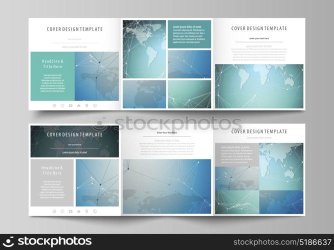 The abstract minimalistic vector illustration of the editable layout. Two creative covers design templates for square brochure. Chemistry pattern, connecting lines and dots. Medical concept.. The abstract minimalistic vector illustration of the editable layout. Two creative covers design templates for square brochure. Chemistry pattern, connecting lines and dots. Medical concept