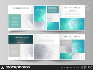 The abstract minimalistic vector illustration of the editable layout. Two creative covers design templates for square brochure. Chemistry pattern. Molecule structure. Medical, science background.. The abstract minimalistic vector illustration of the editable layout. Two creative covers design templates for square brochure. Chemistry pattern. Molecule structure. Medical, science background