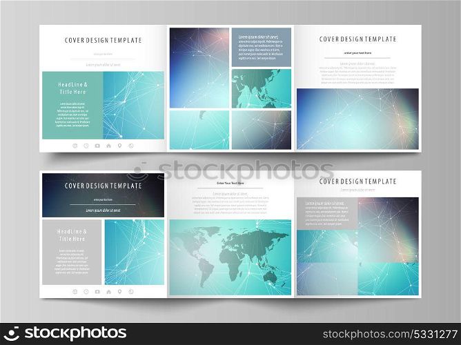 The abstract minimalistic vector illustration of the editable layout. Two creative covers design templates for square brochure. Molecule structure, connecting lines and dots. Technology concept.. The abstract minimalistic vector illustration of the editable layout. Two creative covers design templates for square brochure. Molecule structure, connecting lines and dots. Technology concept