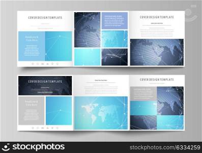 The abstract minimalistic vector illustration of the editable layout. Two creative covers design templates for square brochure. Abstract global design. Chemistry pattern, molecule structure.. The abstract minimalistic vector illustration of the editable layout. Two creative covers design templates for square brochure. Abstract global design. Chemistry pattern, molecule structure