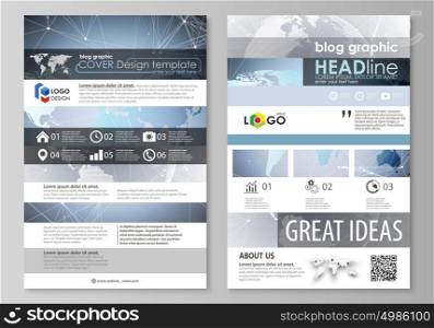 The abstract minimalistic vector illustration of the editable layout of two modern blog graphic pages mockup design templates. Technology concept. Molecule structure, connecting background.. The abstract minimalistic vector illustration of the editable layout of two modern blog graphic pages mockup design templates. Technology concept. Molecule structure, connecting background