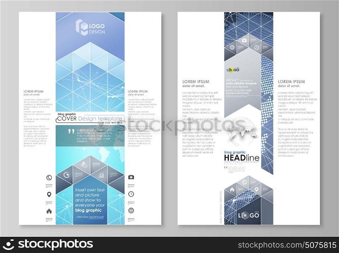 The abstract minimalistic vector illustration of the editable layout of two modern blog graphic pages mockup design templates. Abstract global design. Chemistry pattern, molecule structure.. The abstract minimalistic vector illustration of the editable layout of two modern blog graphic pages mockup design templates. Abstract global design. Chemistry pattern, molecule structure