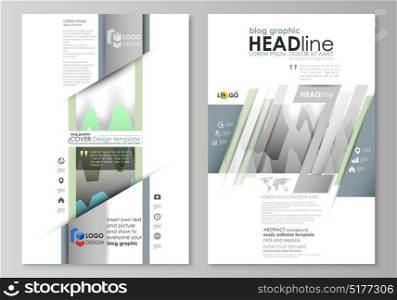 The abstract minimalistic vector illustration of the editable layout of two modern blog graphic pages mockup design templates. Rows of colored diagram with peaks of different height.. The abstract minimalistic vector illustration of the editable layout of two modern blog graphic pages mockup design templates. Rows of colored diagram with peaks of different height