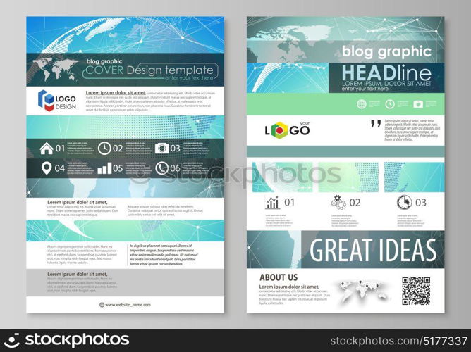 The abstract minimalistic vector illustration of the editable layout of two modern blog graphic pages mockup design templates. Chemistry pattern, molecule structure, geometric design background.. The abstract minimalistic vector illustration of the editable layout of two modern blog graphic pages mockup design templates. Chemistry pattern, molecule structure, geometric design background