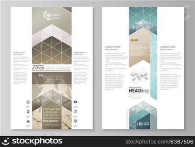 The abstract minimalistic vector illustration of the editable layout of two modern blog graphic pages mockup design templates. Chemistry pattern with molecule structure. Medical DNA research.. The abstract minimalistic vector illustration of the editable layout of two modern blog graphic pages mockup design templates. Chemistry pattern with molecule structure. Medical DNA research