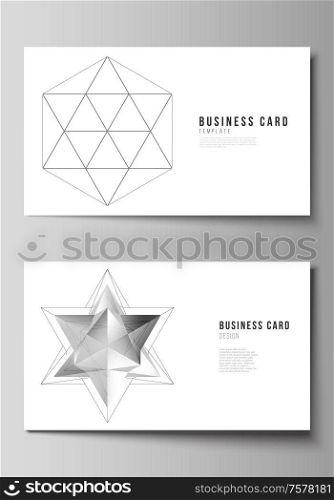 The abstract vector illustration layout of two creative business cards design templates. 3d polygonal geometric modern design abstract background. Science or technology vector illustration. The abstract vector illustration layout of two creative business cards design templates. 3d polygonal geometric modern design abstract background. Science or technology vector illustration.