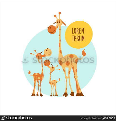 The African animals. Three giraffe. Mother giraffe and two baby. Vector illustration. Isolated on a white background.