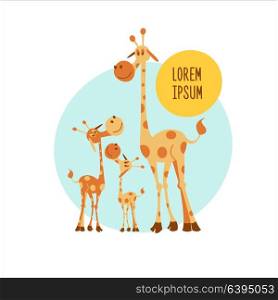 The African animals. Three giraffe. Mother giraffe and two baby. Vector illustration. Isolated on a white background.