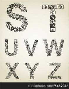 The alphabet from business of subjects. A vector illustration