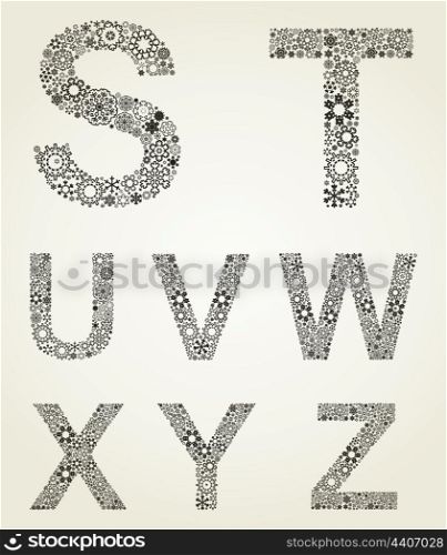 The alphabet from snowflakes. A vector illustration
