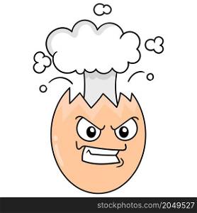the angry faced broken egg exploded out of smoke