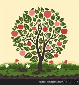 The Apple tree in the garden. Vector illustration