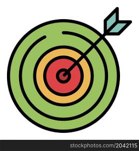 The arrow is right on target icon. Outline the arrow is right on target vector icon color flat isolated. The arrow is right on target icon color outline vector