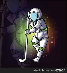 The astronaut playing the hockey of illustration