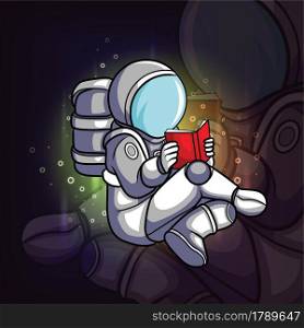 The astronaut reading the book of illustration