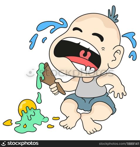 the baby cried because the ice cream was spilled. cartoon illustration sticker emoticon