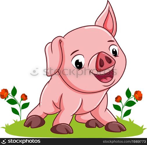 The baby pig is giving the happy expression of illustration