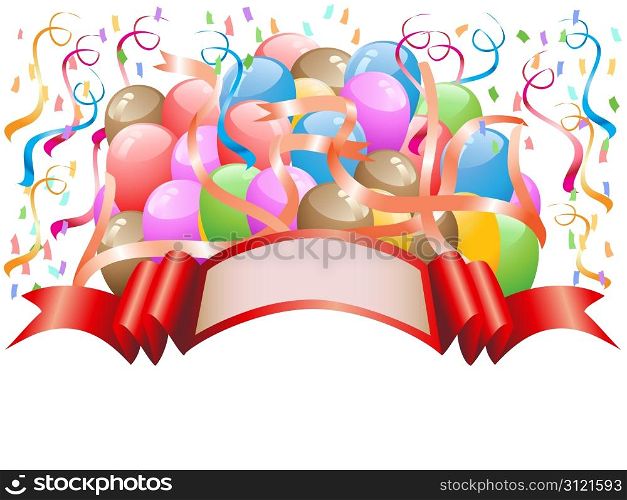 the background of colorful balloons with celebration banner