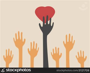 the background of hands catching a red heart