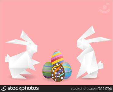 the background of paper rabbits with easter eggs for easter design