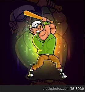 The batter of baseball player is swinging the bat for esport logo design