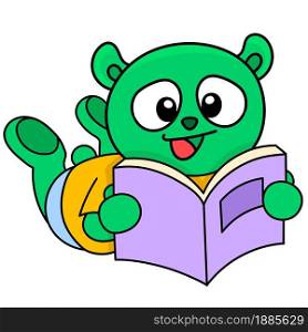 the bear is learning to read a book, doodle icon image. cartoon caharacter cute doodle draw