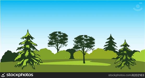 The Beautiful panorama glade and wood.Vector illustration. Timber landscape