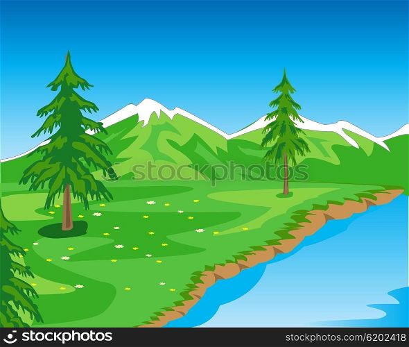 The Beautiful year landscape seeshore.Vector illustration natures. Landscape with mountain