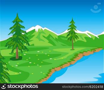 The Beautiful year landscape seeshore.Vector illustration natures. Landscape with mountain
