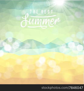 The best summer. Poster on tropical beach background. Vector eps10.