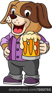 The big dog is holding a glass of beer of illustration