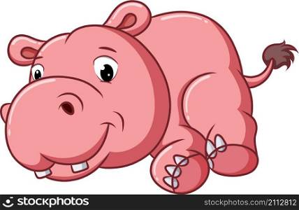 The big hippopotamus is lying down cutely