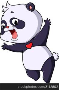 The big panda is jumping and shouting