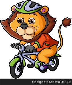 The biker lion is doing the cycling 