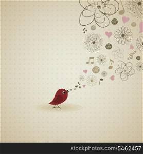 The bird sings a song. A vector illustration