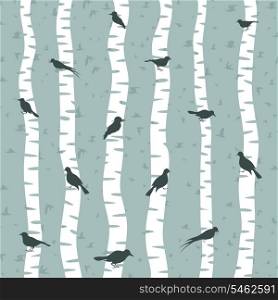 The bird sits on a tree a birch. A vector illustration