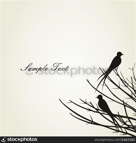 The bird sits on a tree branch. A vector illustration