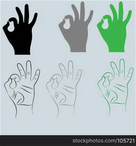 The black and other color hand with sign Ok.. The black and other color hand with sign Ok it is set icons.