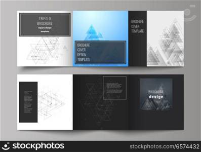 The black colored minimal vector illustration of editable layout. Modern creative covers design templates for trifold square brochure or flyer. The black colored minimal vector illustration of editable layout. Modern creative covers design templates for trifold square brochure or flyer.