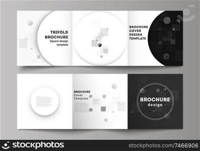 The black colored minimal vector illustration of editable layout. Modern creative covers design templates for trifold square brochure or flyer. Abstract vector background with fluid geometric shapes. The black colored minimal vector illustration of editable layout. Modern creative covers design templates for trifold square brochure or flyer. Abstract vector background with fluid geometric shapes.