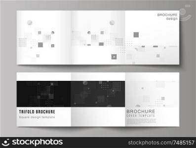 The black colored minimal vector illustration of editable layout. Modern creative covers design templates for trifold square brochure or flyer. Abstract vector background with fluid geometric shapes. The black colored minimal vector illustration of editable layout. Modern creative covers design templates for trifold square brochure or flyer. Abstract vector background with fluid geometric shapes.
