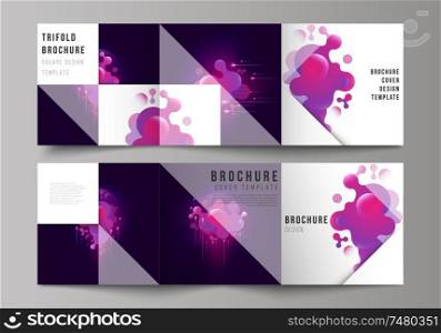 The black colored minimal vector layout. Modern creative covers design templates for trifold square brochure or flyer. Black background with fluid gradient, liquid pink colored geometric element. The black colored minimal vector layout. Modern creative covers design templates for trifold square brochure or flyer. Black background with fluid gradient, liquid pink colored geometric element.