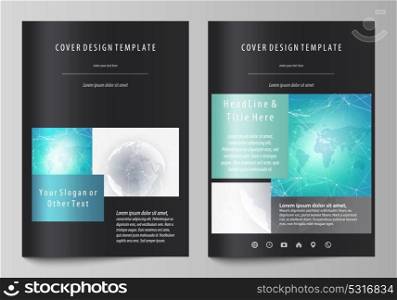The black colored vector illustration of editable layout of A4 format covers design templates for brochure, magazine, flyer, booklet. Chemistry pattern. Molecule structure. Medical, science background. The black colored vector illustration of the editable layout of A4 format covers design templates for brochure, magazine, flyer, booklet. Chemistry pattern. Molecule structure. Medical, science background.